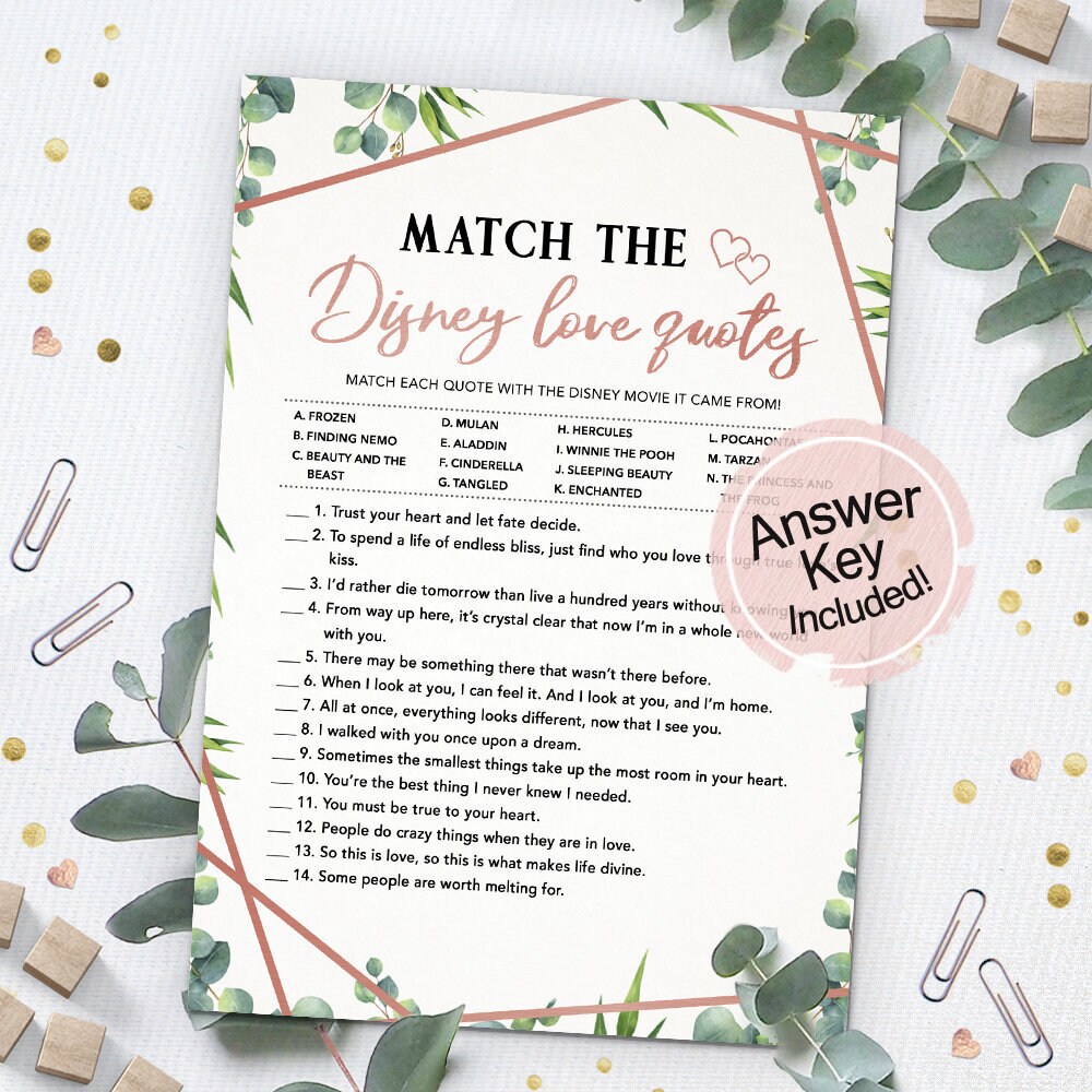 Match the Disney Love Quotes Disney Bridal Shower Game | Etsy