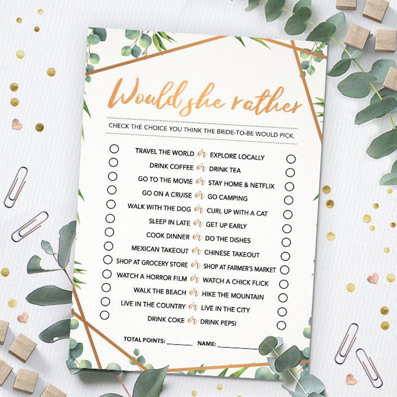 Would She Rather Bridal Shower Game Free Printable Would She Rather 