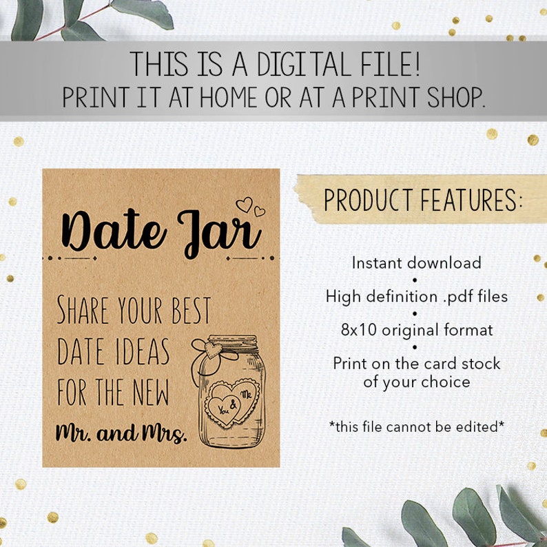 Date Jar Sign Printable Wedding Sign Bridal Shower Sign - Etsy
