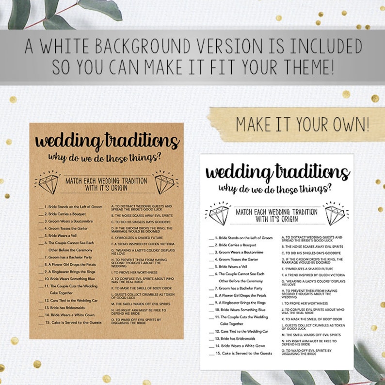 Wedding Traditions Game Bridal Shower Games Printable Bridal Etsy