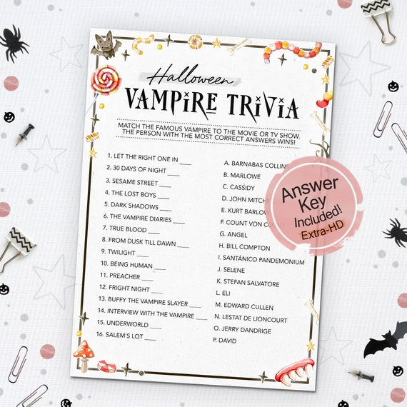 Halloween Vampire Trivia  Halloween Vampire Match  Printable