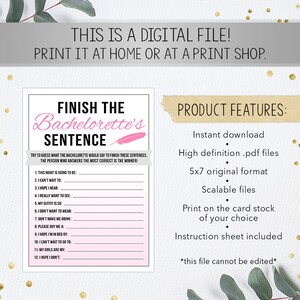 Finish the Sentence, Bachelorette Games Printable, Bridal Shower Game ...