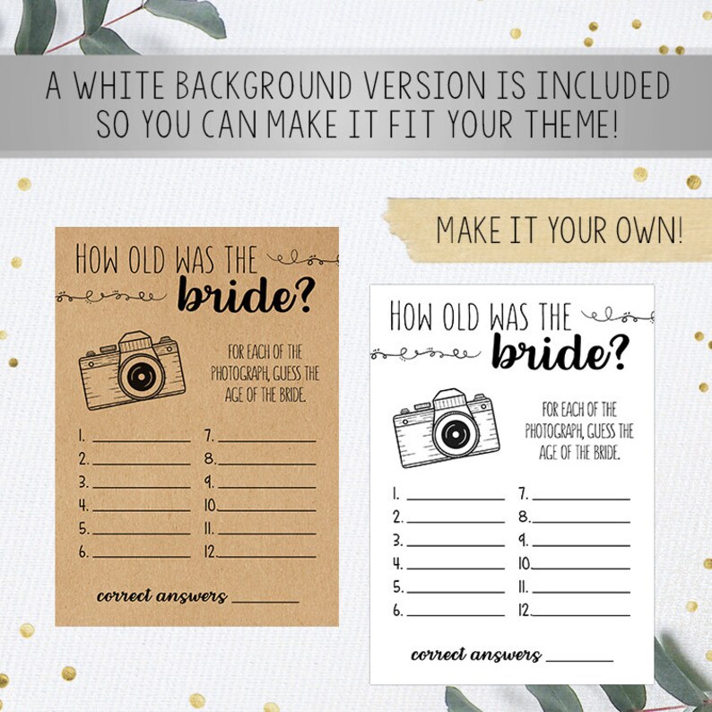 How Old Was the Bride Bridal Shower Games Printables Bridal - Etsy Canada