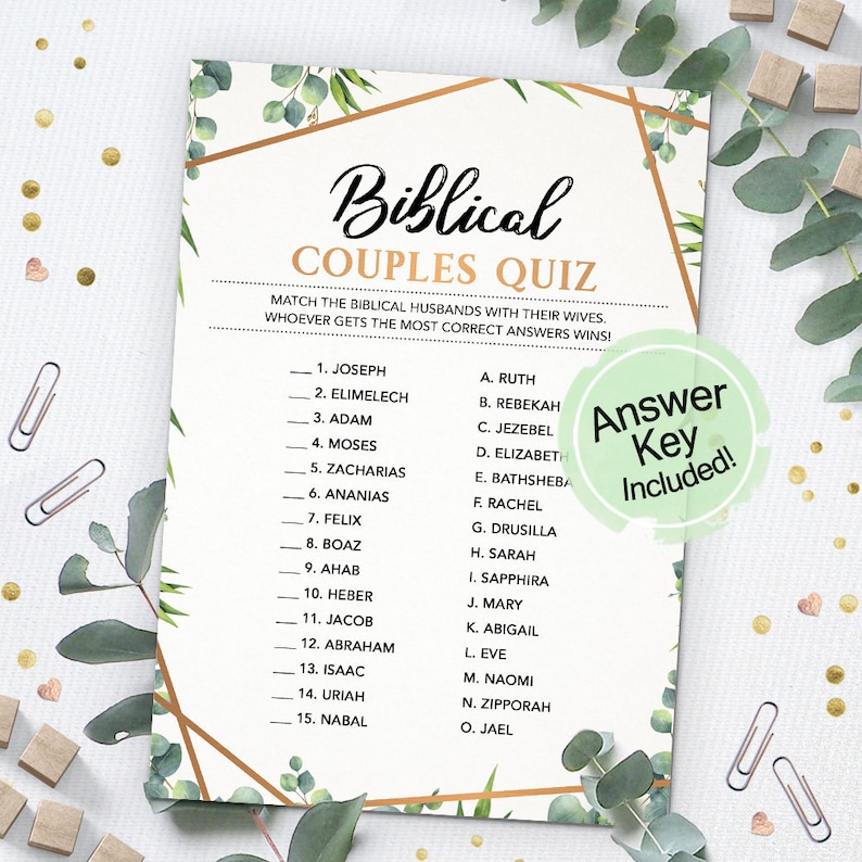 Biblical Couples Quiz Bridal Shower Game Printable Bridal Etsy
