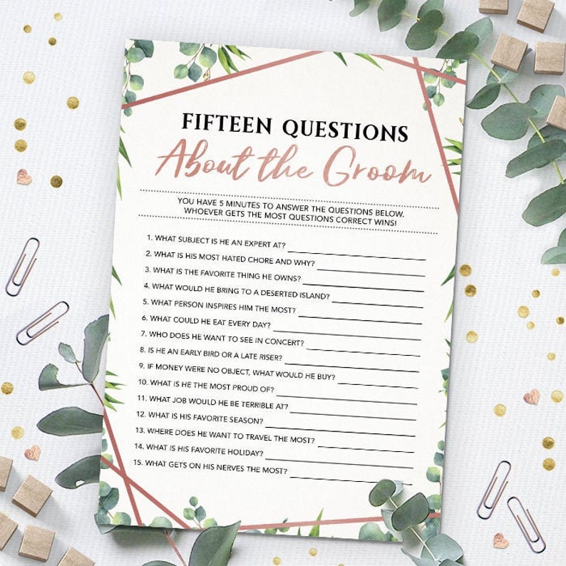 Fifteen Questions About the Groom Bridal Shower Game Etsy