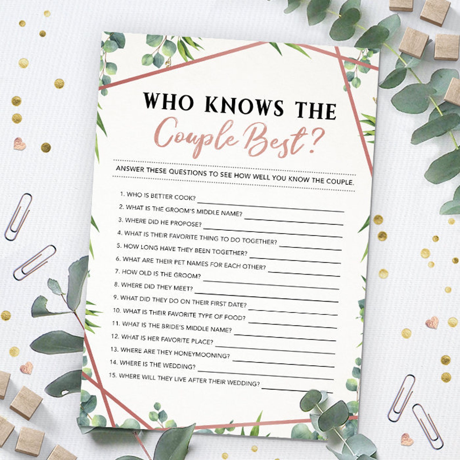 Who Knows the Couple Best Couple Trivia Bridal Shower Game Etsy France