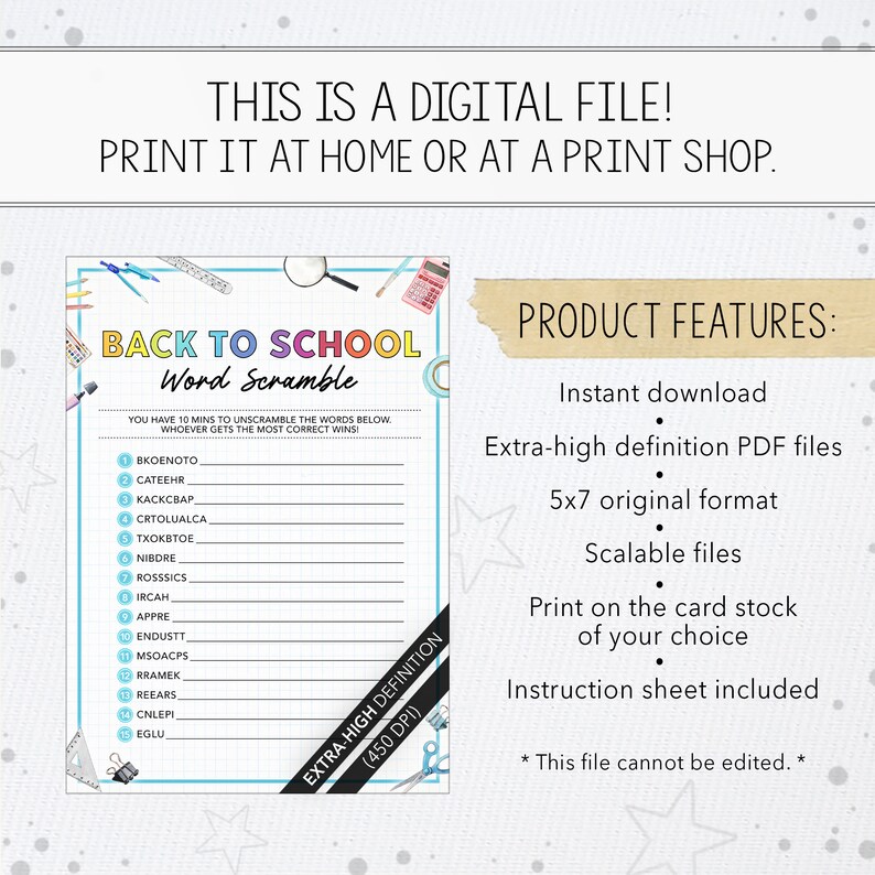 Back to School Word Scramble Printable Back to School Game - Etsy
