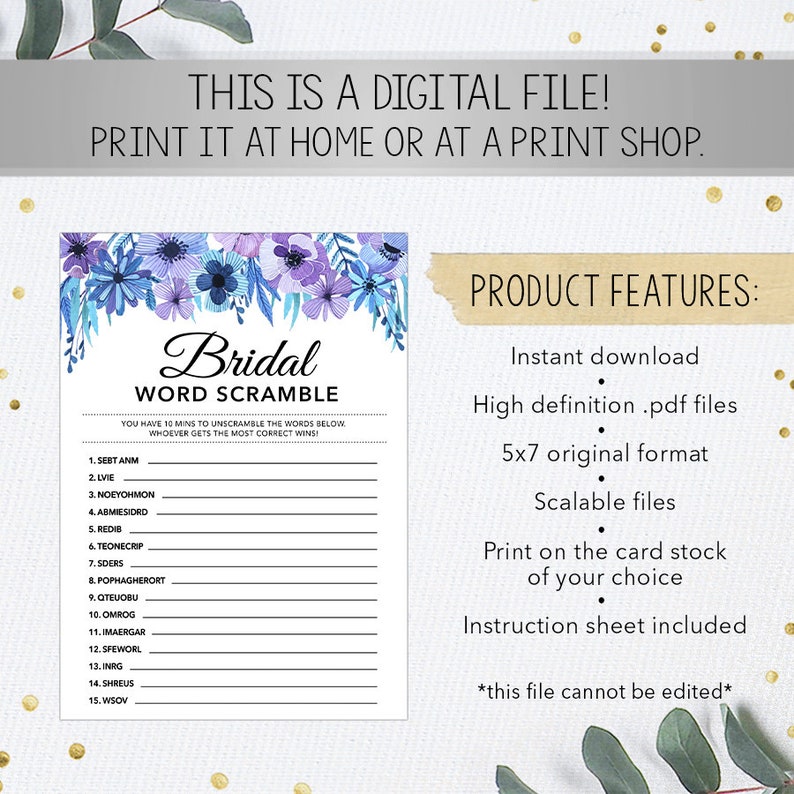 bridal word scramble bridal shower games printables bridal etsy