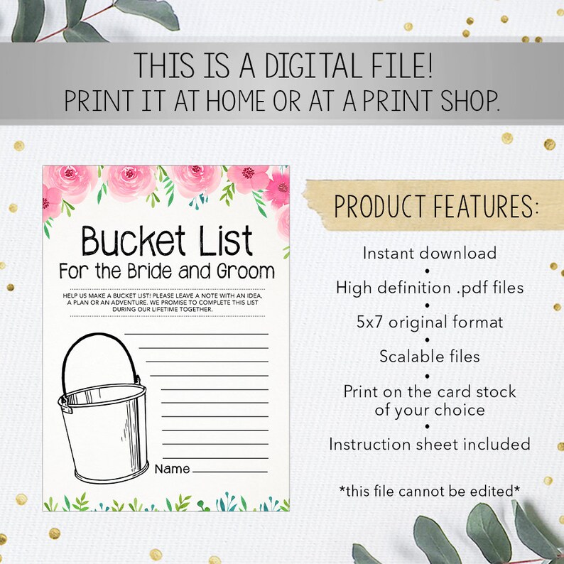 Bucket List Bridal Shower Game Bucket List Game Instant Etsy Canada