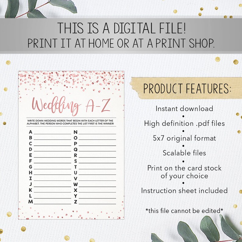Wedding A-Z Game Bridal Shower Games Printables Bridal | Etsy