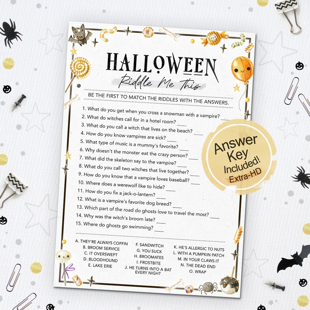Halloween Riddle Me This Game Halloween Riddles Game Printable