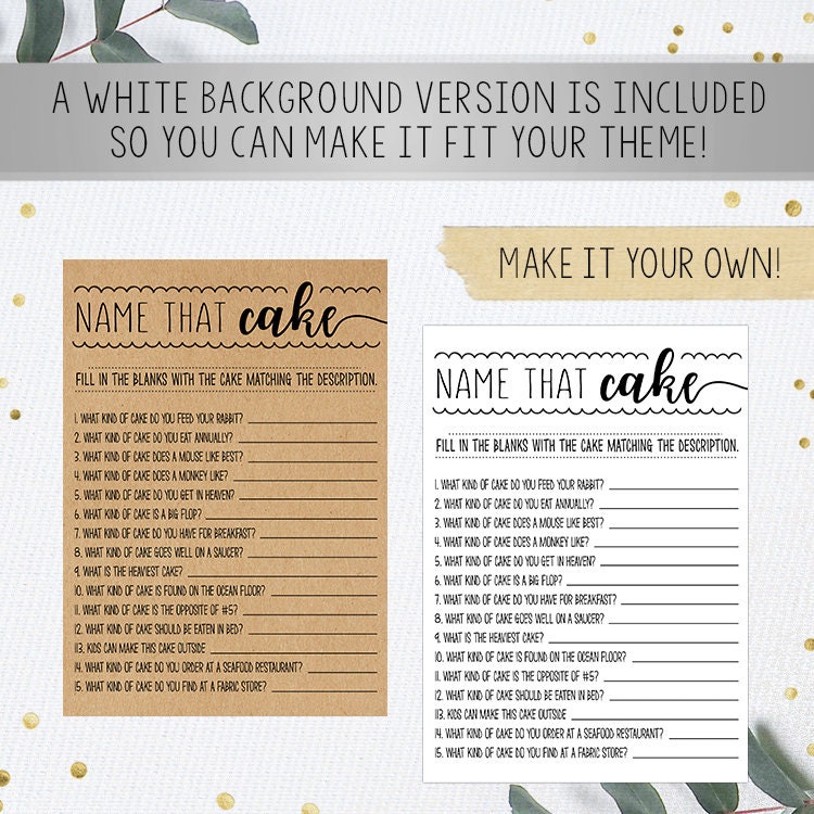 Name That Cake Game Bridal Shower Games Printable Bridal - Etsy