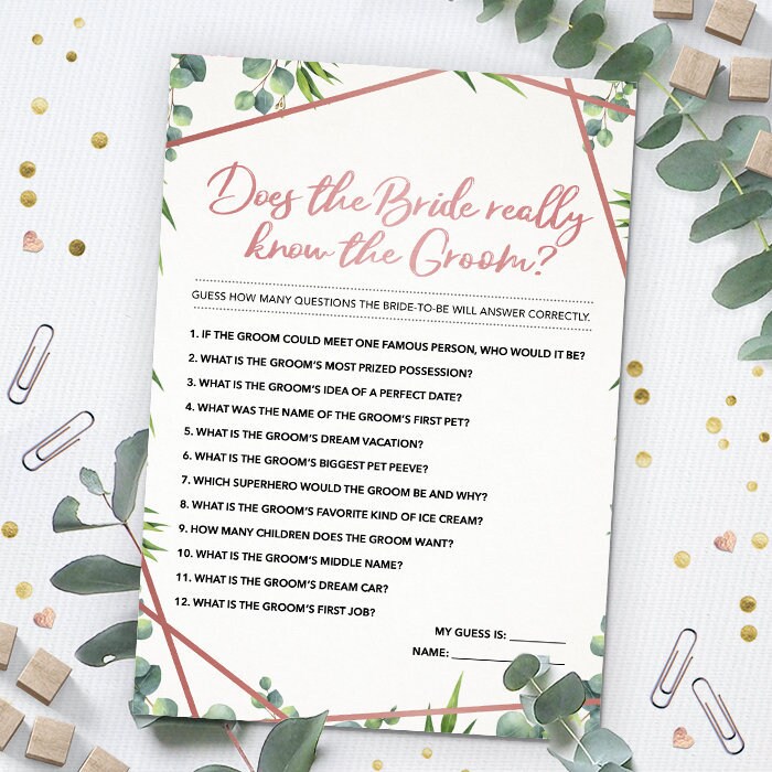 Does the Bride Know the Groom Bridal Shower Game Greenery Etsy Canada