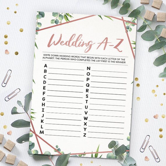 Wedding AZ Wedding Alphabet Bridal Shower Game Greenery Etsy