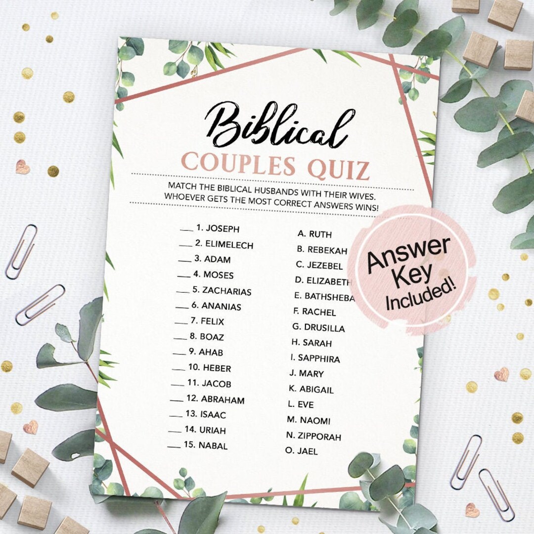 Biblical Couples Quiz, Bridal Shower Game, Instant Download, Printable