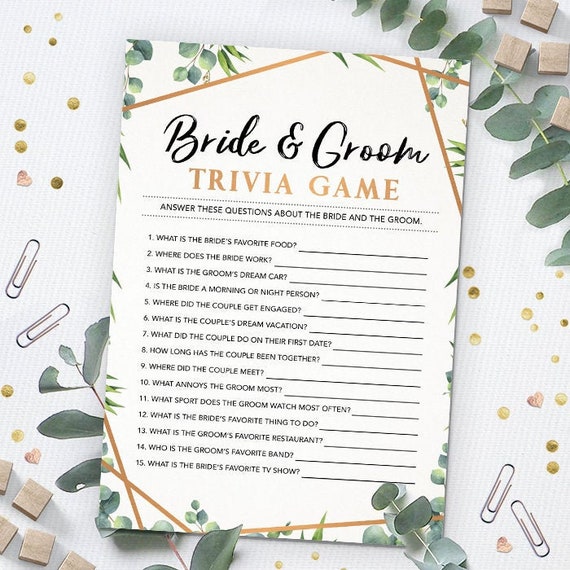 Bride And Groom Trivia Game Bridal Shower Game Instant Etsy