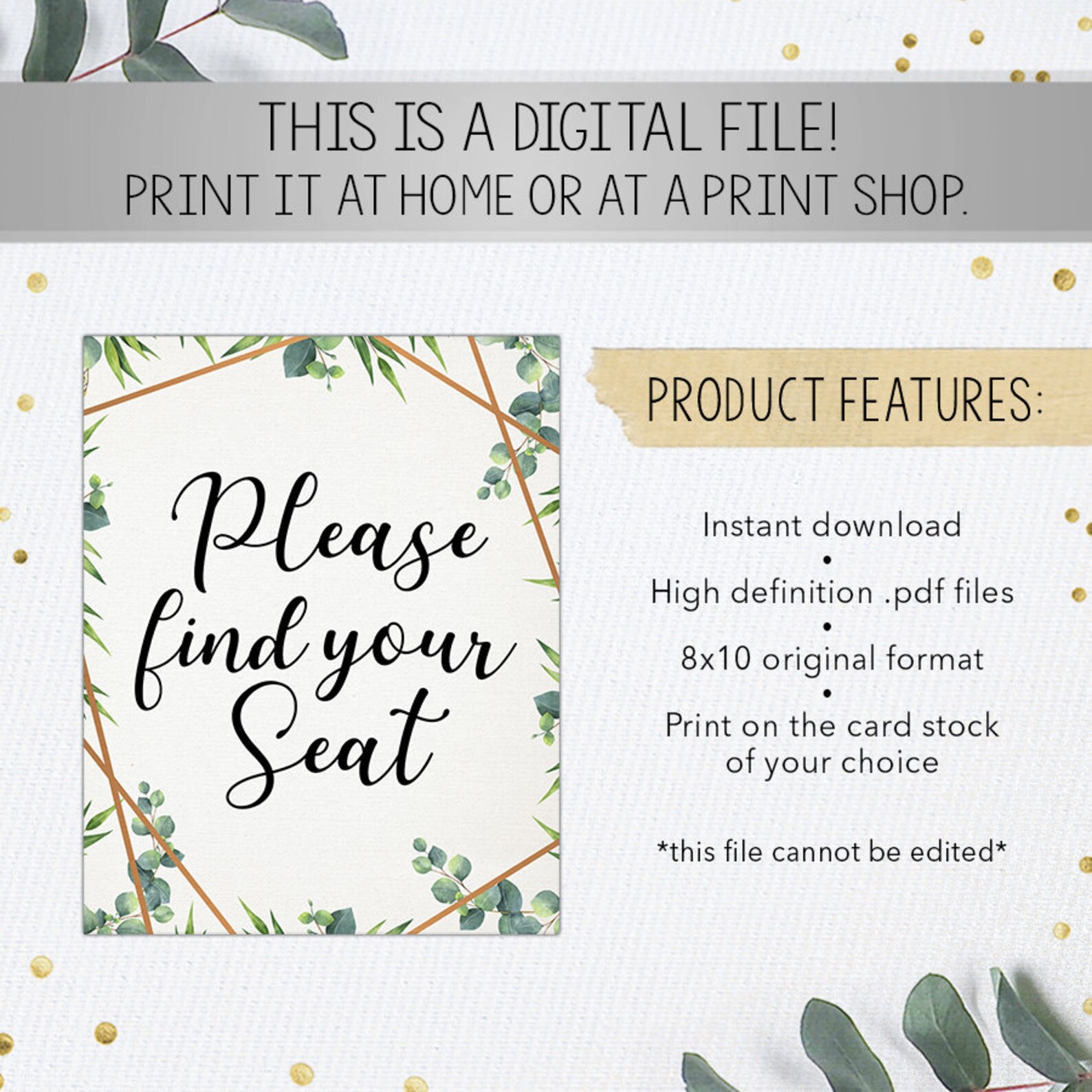 Please Find Your Seat Sign Printable Sign Bridal Shower | Etsy