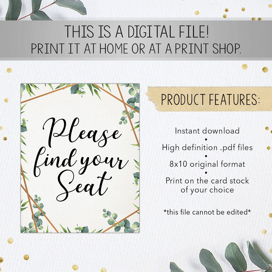 Please Find Your Seat Sign Printable Sign Bridal Shower - Etsy