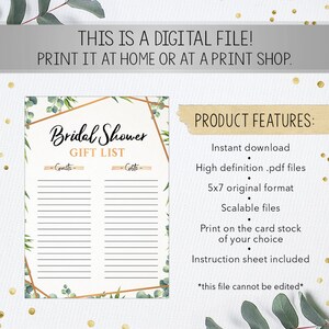 Bridal Shower Gift List Bridal Shower Printable Bridal - Etsy