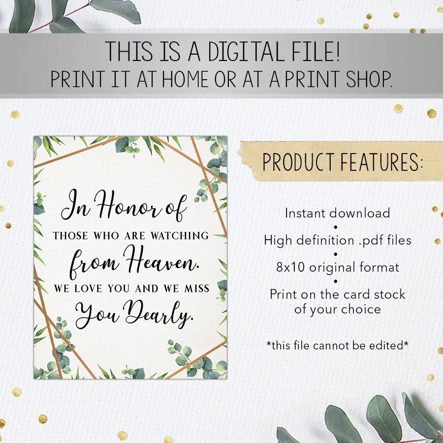 In Honor of Those Who Are Watching From Heaven Printable - Etsy