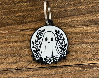 Cute Halloween Flower Ghost Keychain Spooky Ghost Pendant for Keys Festive Halloween Ghost Pendant Halloween Theme Flower Ghost Keychain