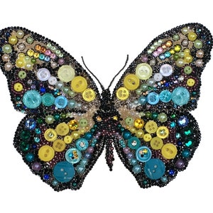 Butterfly Button Art Wall Art Buttons Beads Crystals Art Home Decor Framed