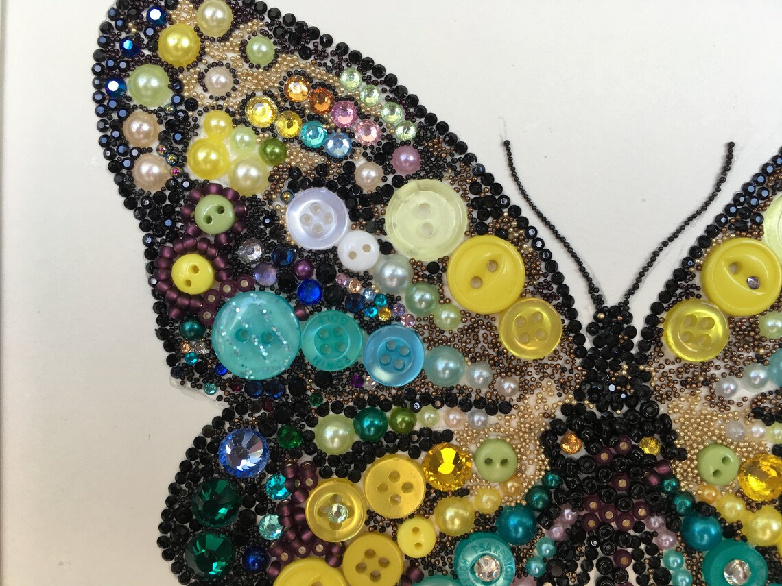 Butterfly Button Art Wall Art Buttons Beads Crystals Art Home Decor
