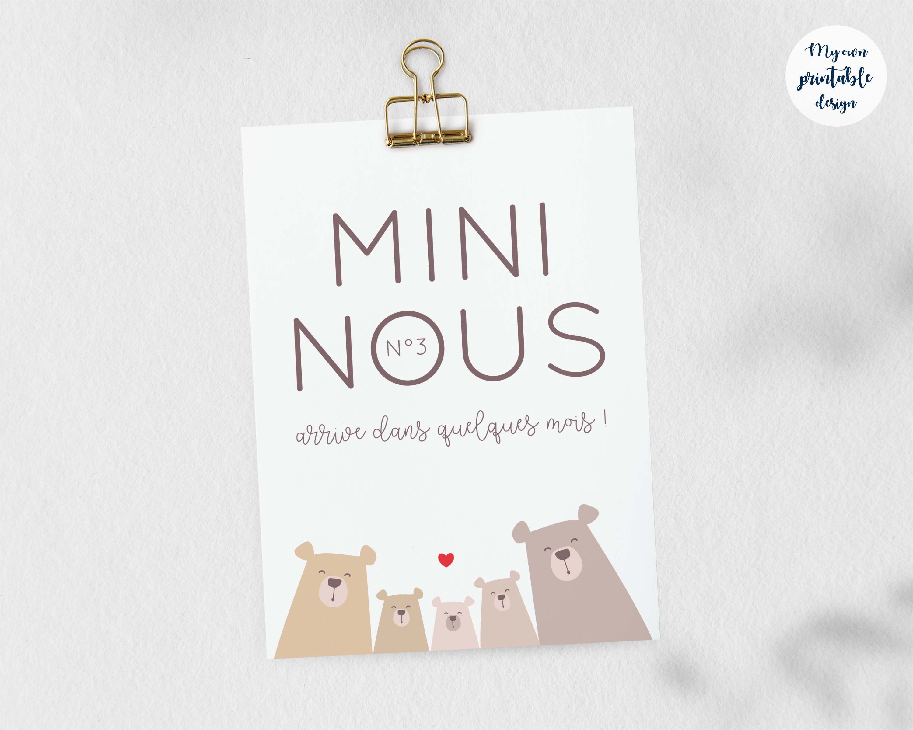 Carte annonce troisième grossesse à imprimer Etsy