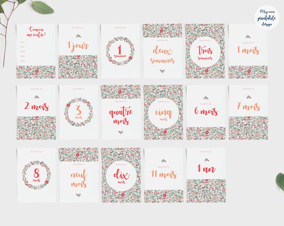 17 Cartes Etapes Bebe Fille A Imprimer Etsy