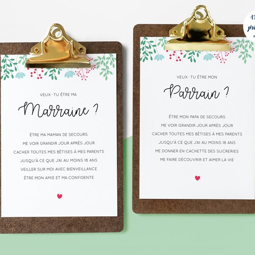 Cartes Demande Parrain Marraine à Imprimer Etsy Canada