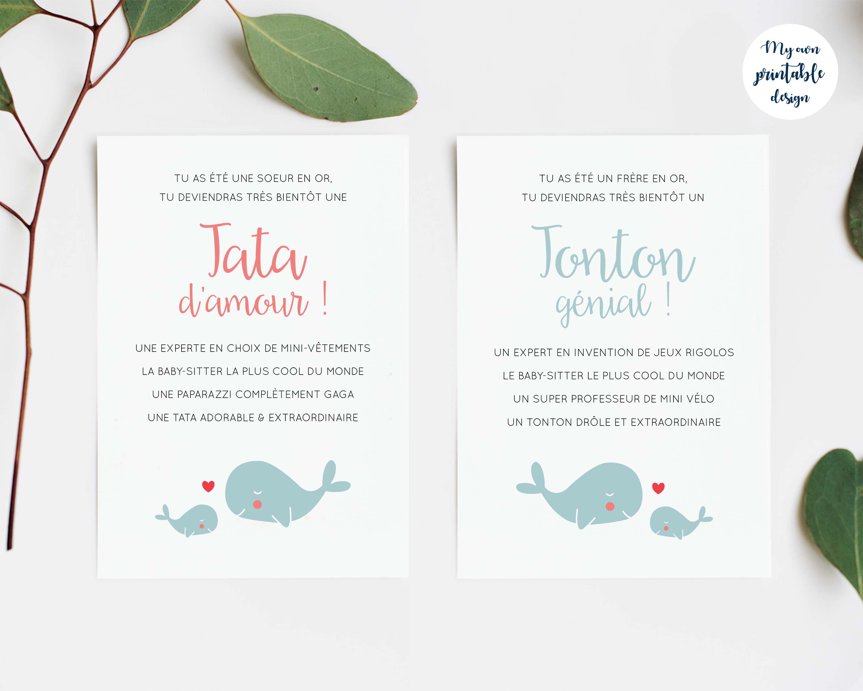 Cartes Annonce Grossesse Tata Tonton A Imprimer Etsy