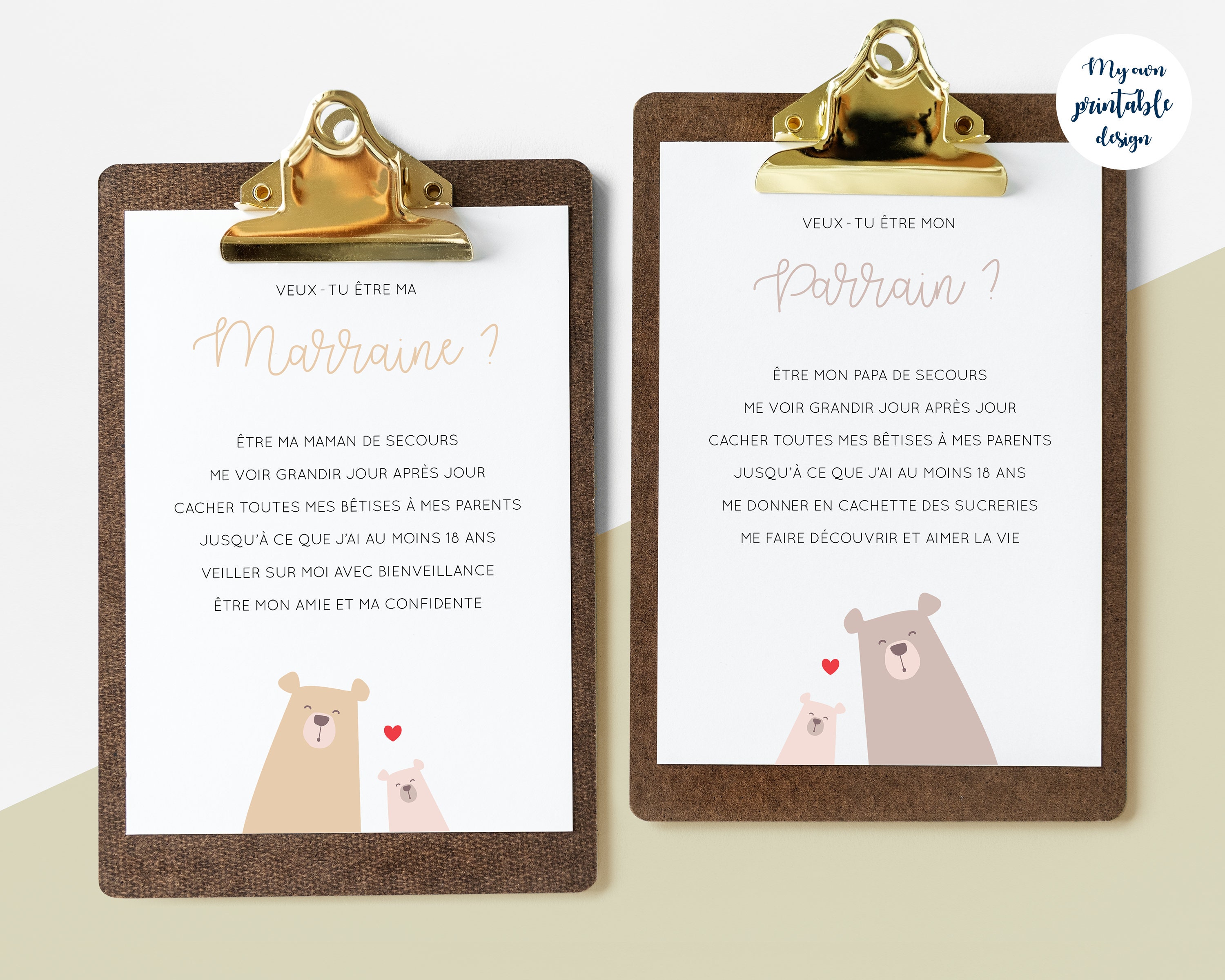 Cartes Demande Parrain Marraine A Imprimer Etsy