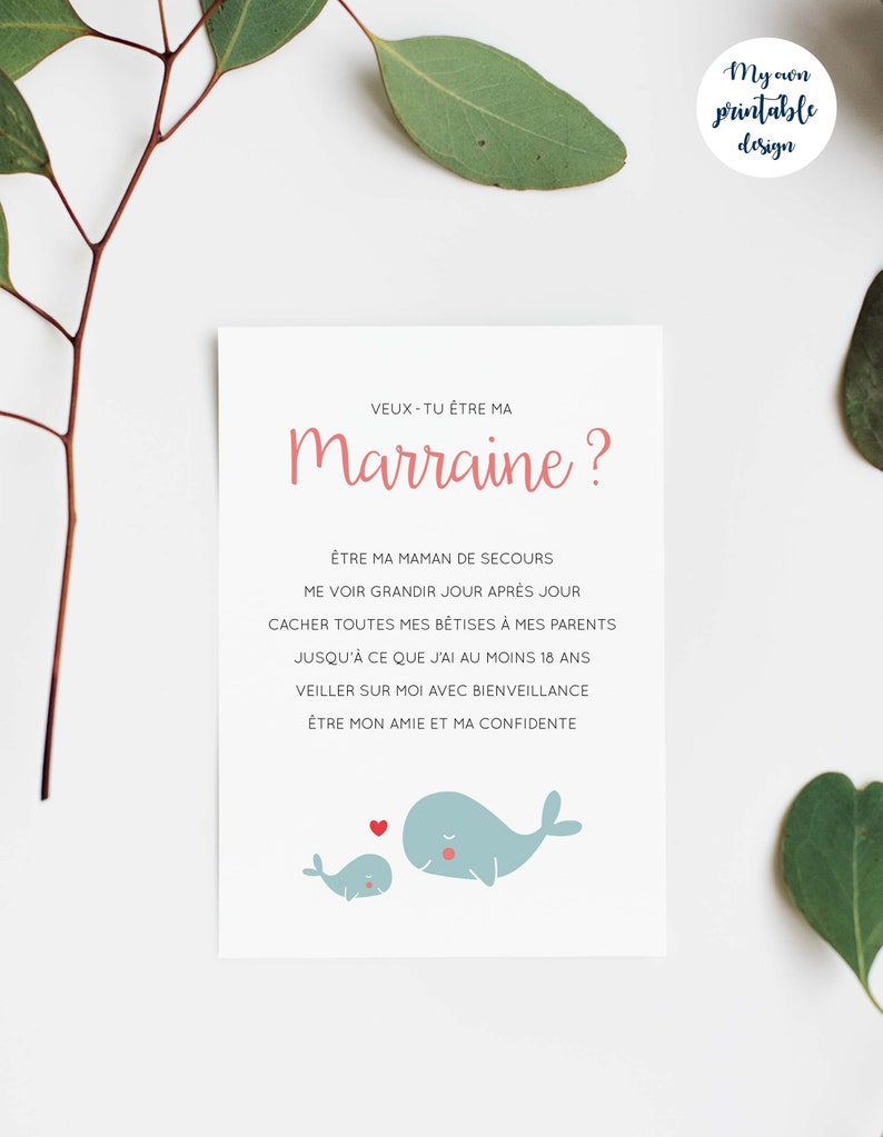 Carte demande  marraine   imprimer Etsy