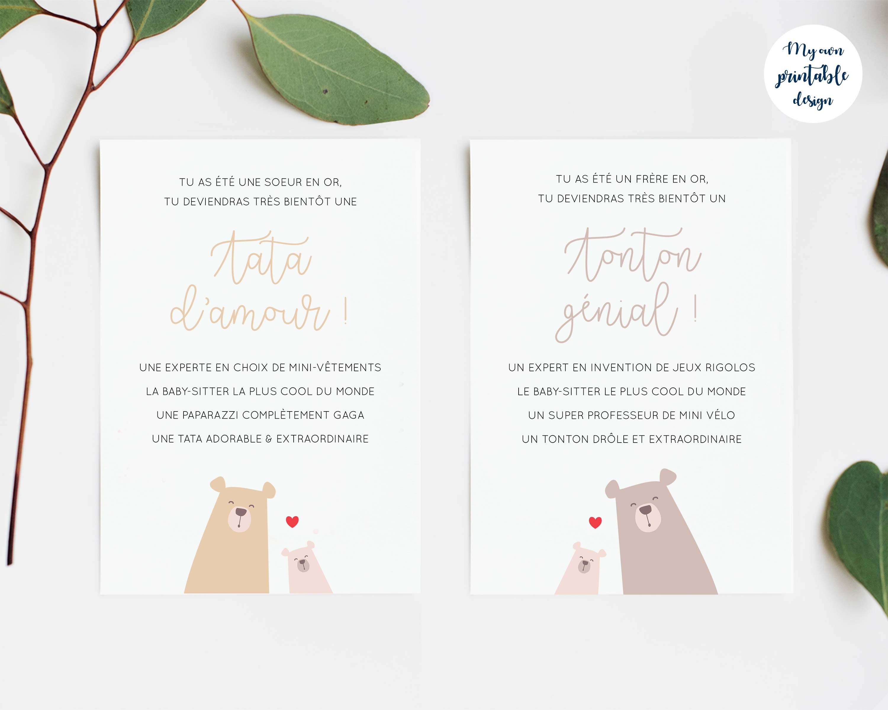 Cartes Annonce Grossesse Tata Tonton A Imprimer Etsy