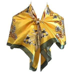 Self Embossed Floral Print Silk Satin Square Bandana Neck Scarf, Head Scarves, Neckerchief
