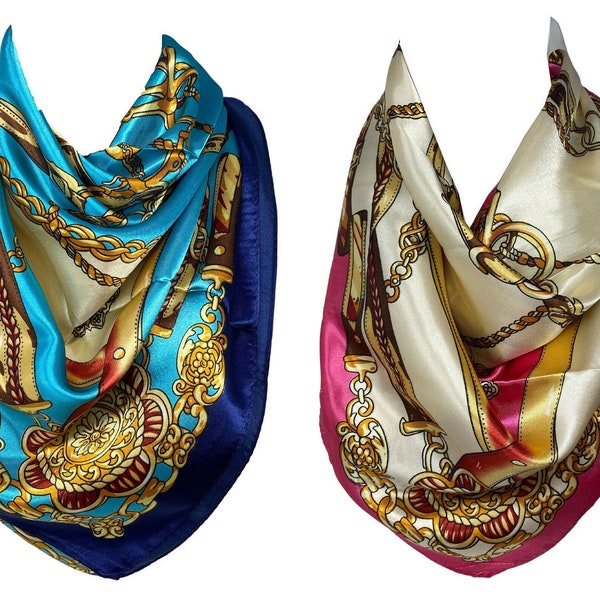 Scarf Shack Women’s Silk Feel Square Hair Scarf Sleeping Headscarf, Multicolor Designer Print Bandana