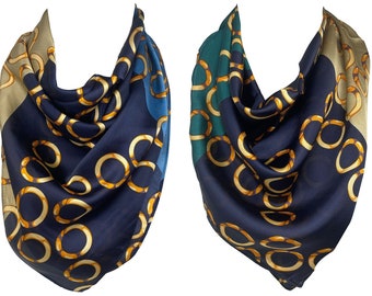 Écharpe bandana classique, foulards carrés en soie imprimée d'anneaux multicolores, foulard multifonctionnel pour les cheveux, foulard pour femme