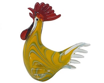 Rooster Figurines, Hand Blown Rooster Sculpture, Glass Art Figurine, Home Office Tabletop, Holiday Birthday Gift, Glass Chicken Home Decor