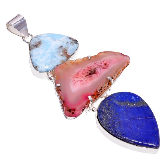 Sterling Silver Rhodium-plated w//Lapis Lazuli Pendant