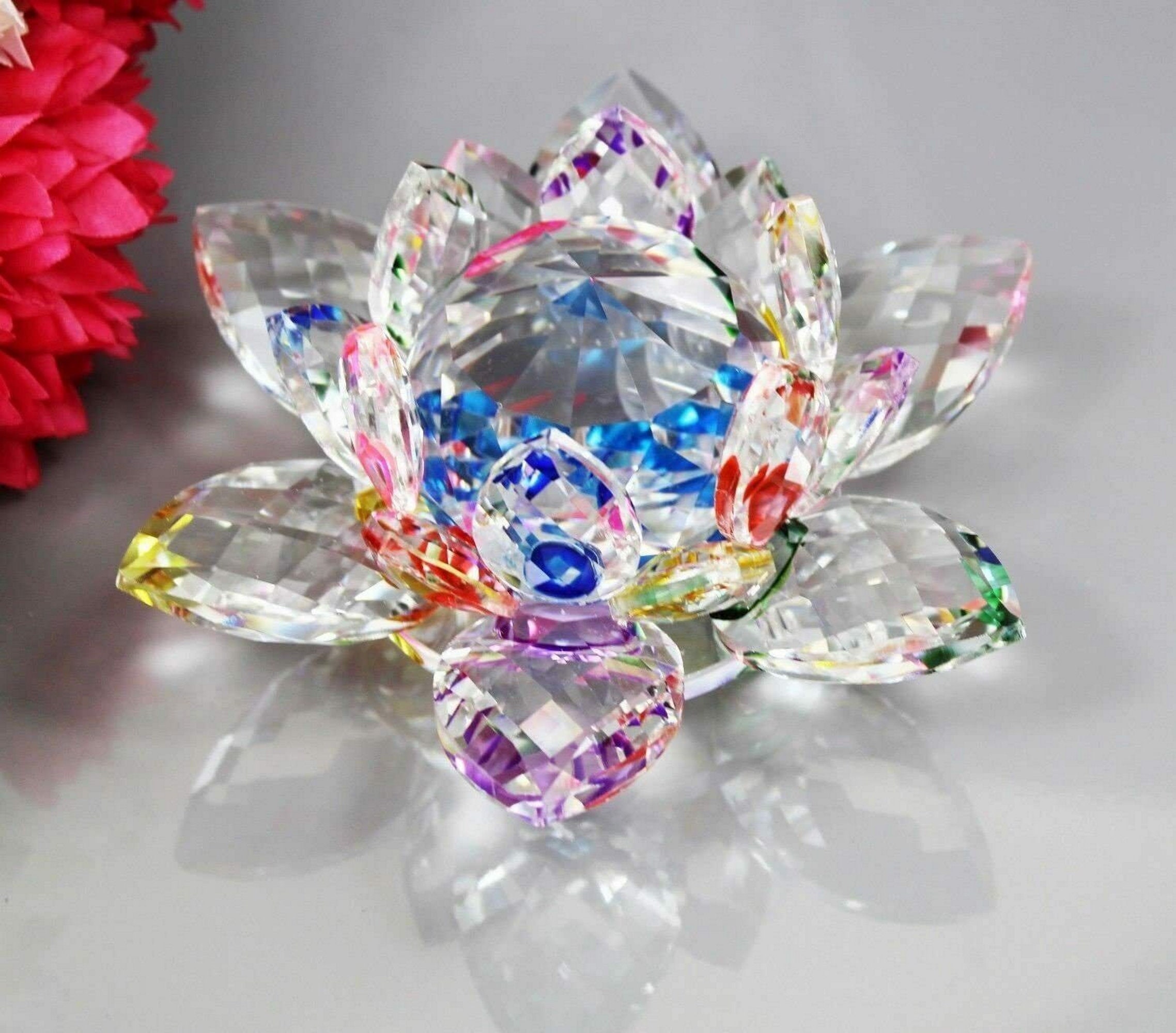 Sparkle Crystal Glass Lotus Flower Ornament Decorative Gift Etsy