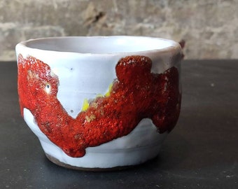 Handmade ceramic plant pot / flower pot / clay - Fat Lava - red yellow - Planter planter or vase