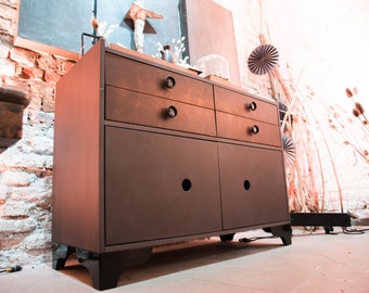 Design sideboard / dresser, modern - upcycling - made in Germany chest of drawers black / wood industrial Art Deco console with drawers vintage