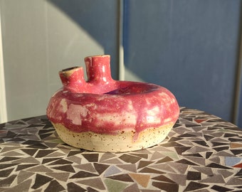Handmade ceramic donut vase or candlestick in pink