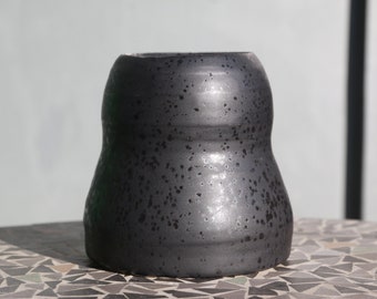 Ceramic vase / object, hand-turned, black white - flower vase decoration