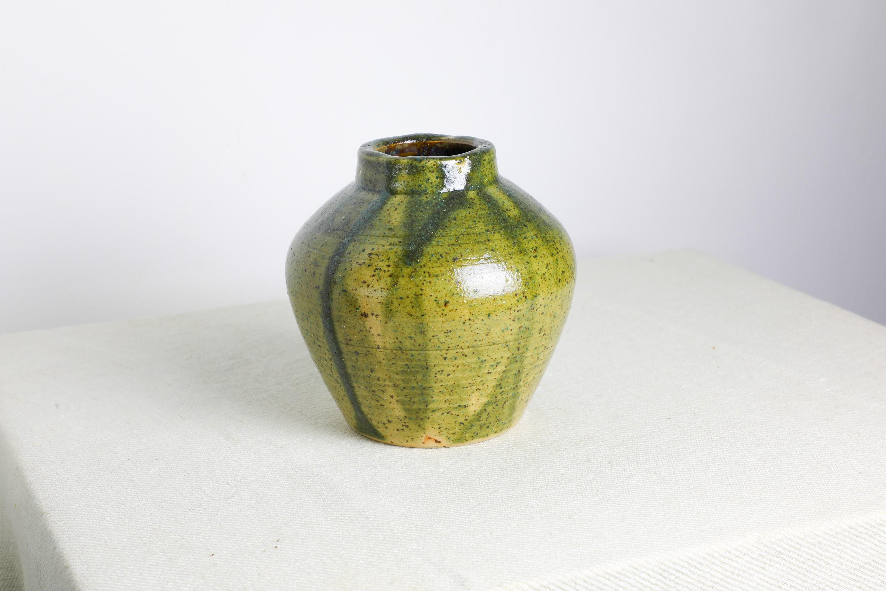 手作り陶器の花瓶 茶色・緑 手作りの陶器の花瓶（13.5 cm）緑色 - Etsy 日本