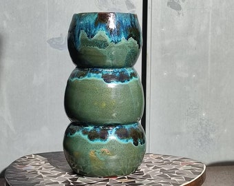 Handmade ceramic vase / clay - green blue