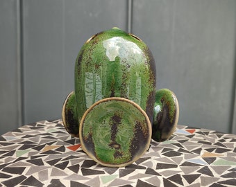 Vaso a razzo in ceramica (12 cm) in verde e nero