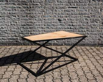 Design Coffee Table " Trapez " Steel + Wood (wild oak) / Glass - hand made in Germany