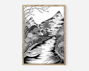 Vietnam Travel Art Print, Tropical Illustration