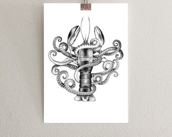 Lobster Print, Sea Wall Art, Sea Illustration